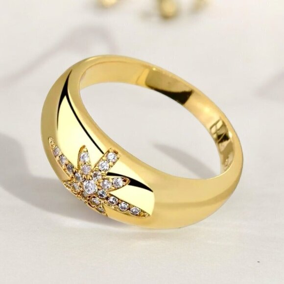 NWT Star Dome Ring 18K Yellow Gold Plated Encrusted With Cubic Zirconia SZ. 9 - Picture 3 of 7